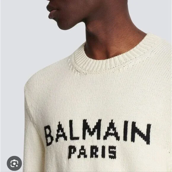 Balmain Men's White Cable Knit Sweater - Size M Like New - Picture 10 of 13